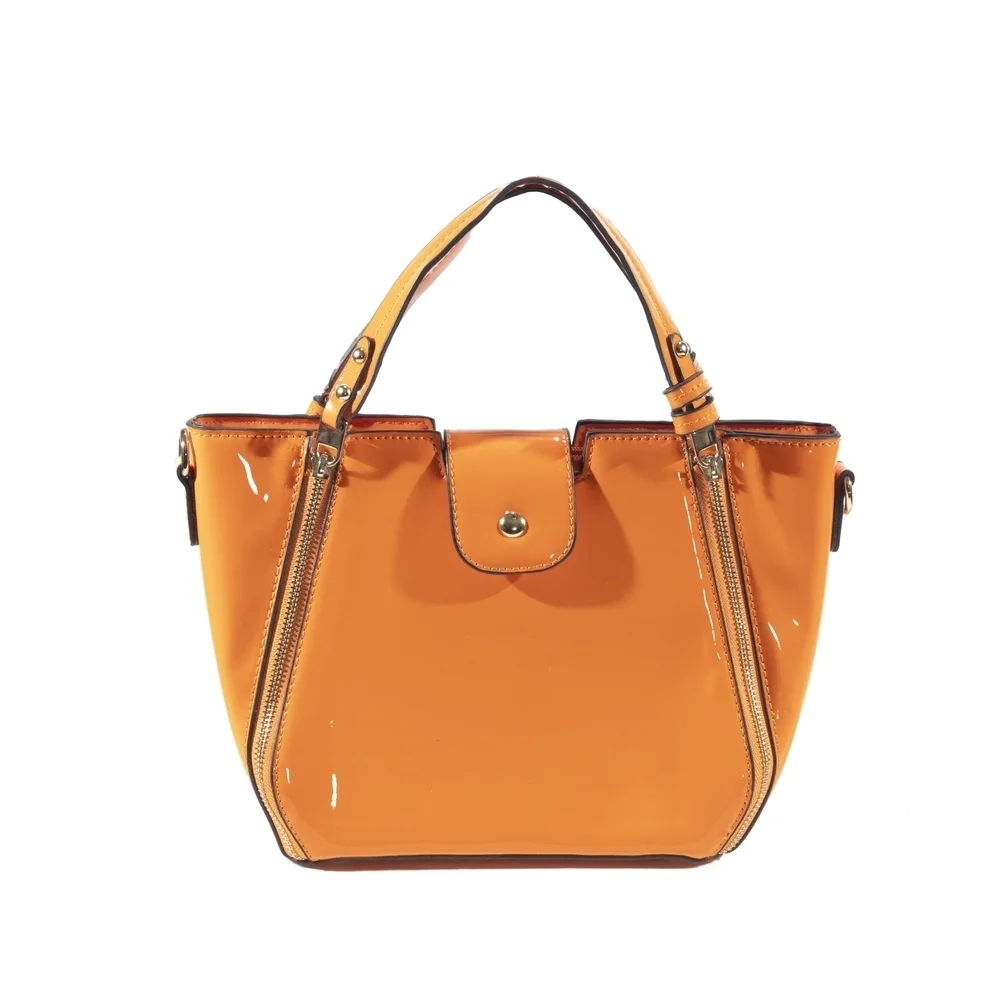Orange Patent Leather Crossbody Handbag